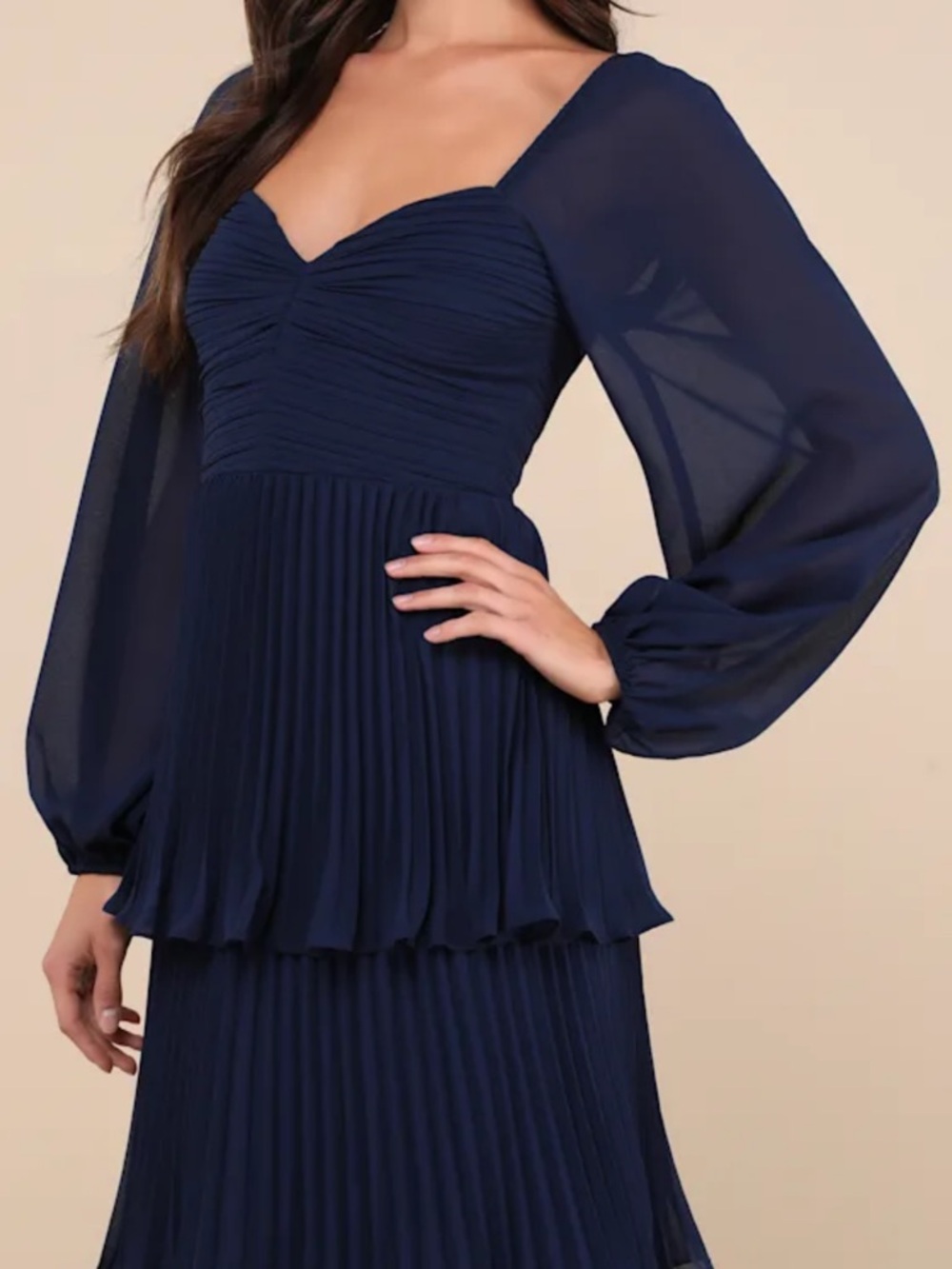 Lulus Impactful Elegance Navy Blue Tiered Balloon Sleeve Maxi Dress - Picture 4 of 12